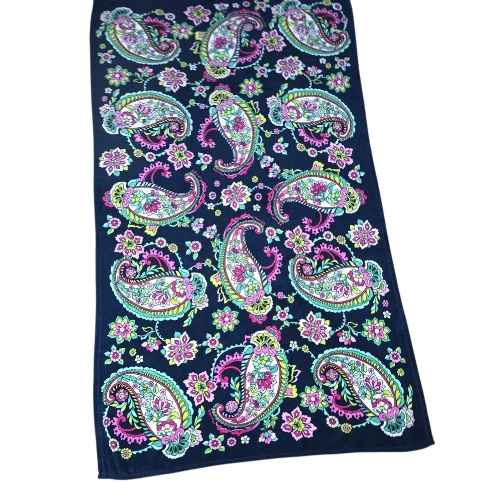 Vera Bradley Petal Paisley Fleece Throw Blanket Navy Pink Floral 80x50